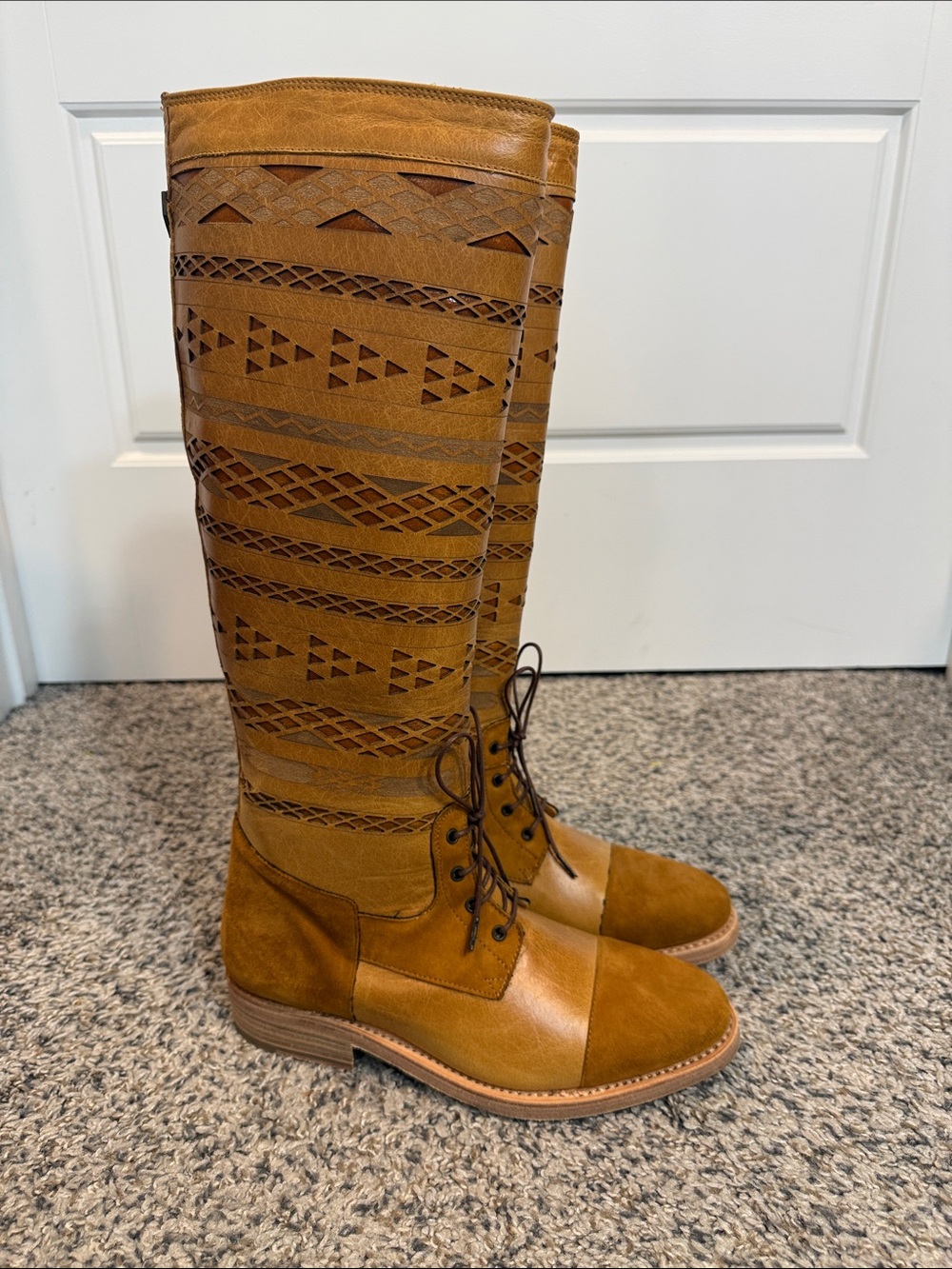 Cobra Society Brown Tall Riding Boots Lazar Cut Detailing NWT Size EU38 /7